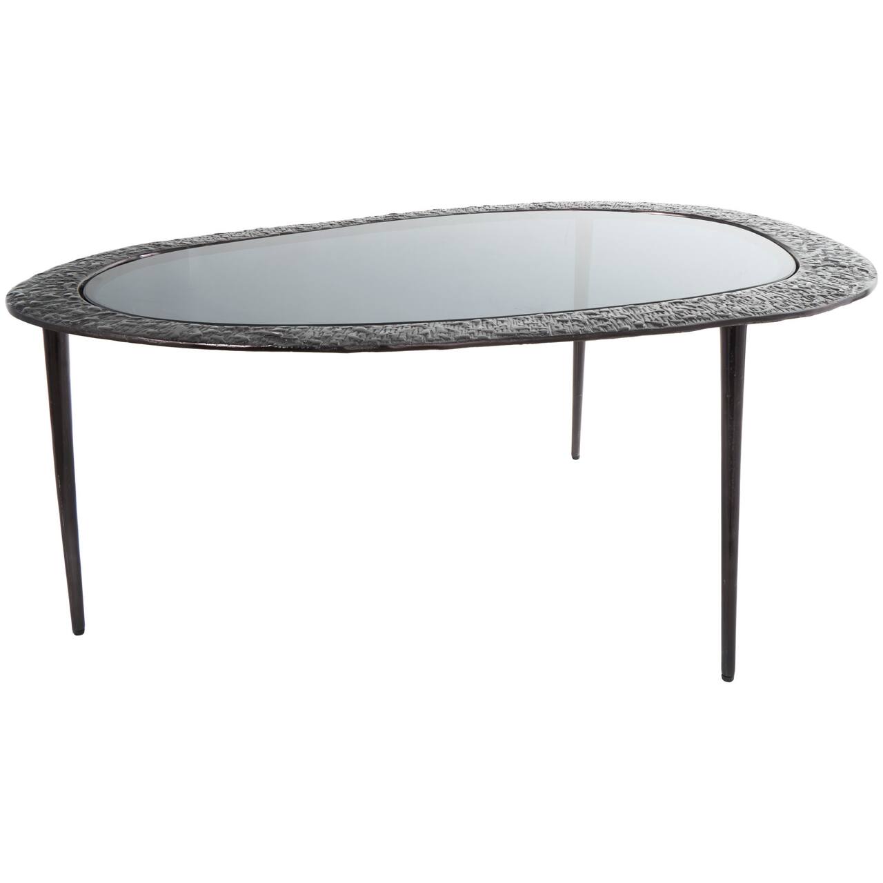30" Black Aluminum Abstract Oval Shaped Coffee Table with Glass Top